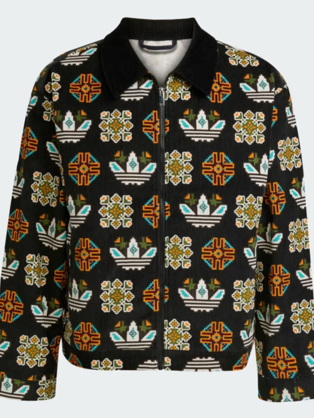 Adidas Black Ccorduroy Monogram Allover Print Loose Coach Jacket M - Picture 2 of 16